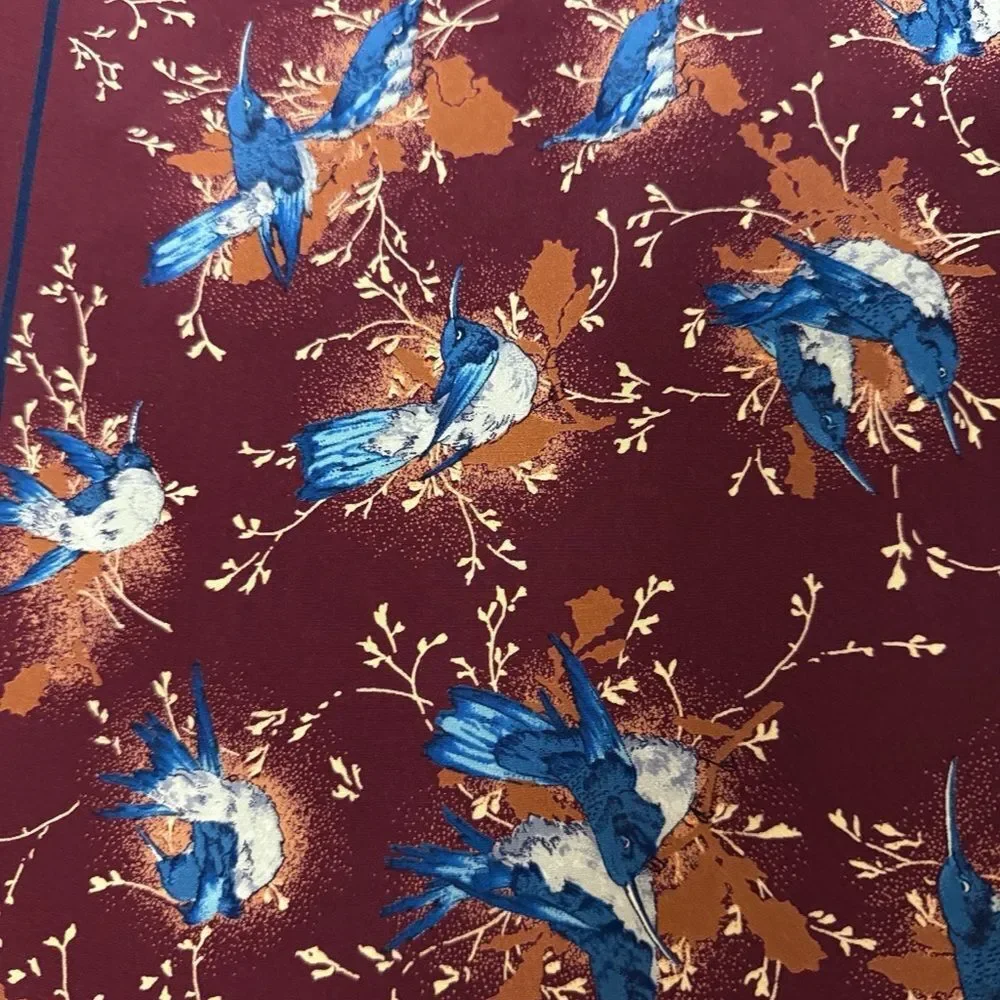 Gucci Silk Scarf Maroon Blue Bird Print Vintage Script Logo 33x33